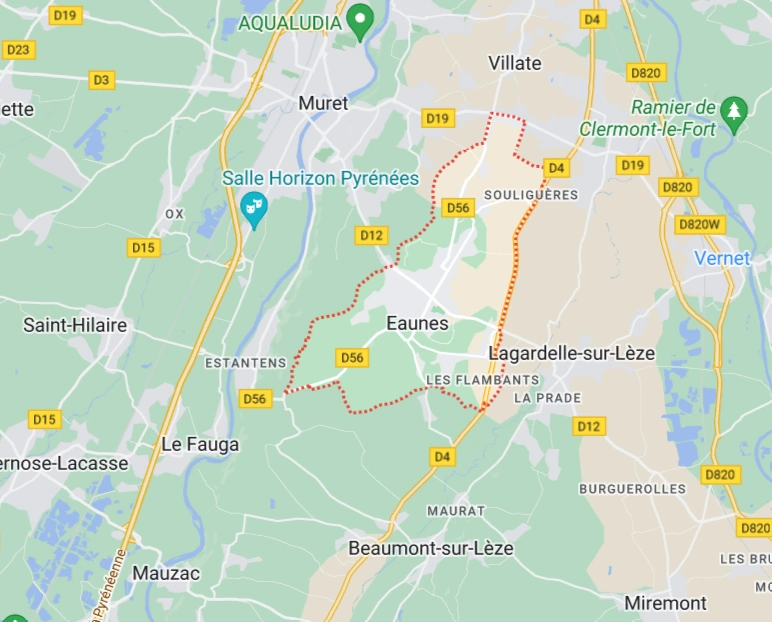 Situation géographique de Eaunes et Vallée de la Lèze